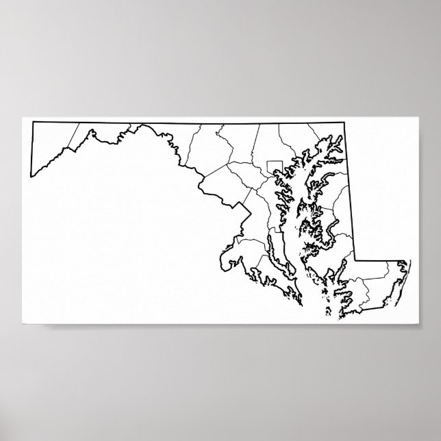 Póster Mapa de esquema en blanco de condados de Maryland (Frente)
