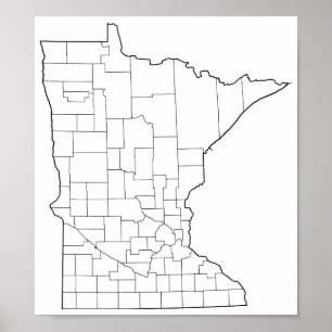 Póster Mapa de esquema en blanco de condados de Minnesota