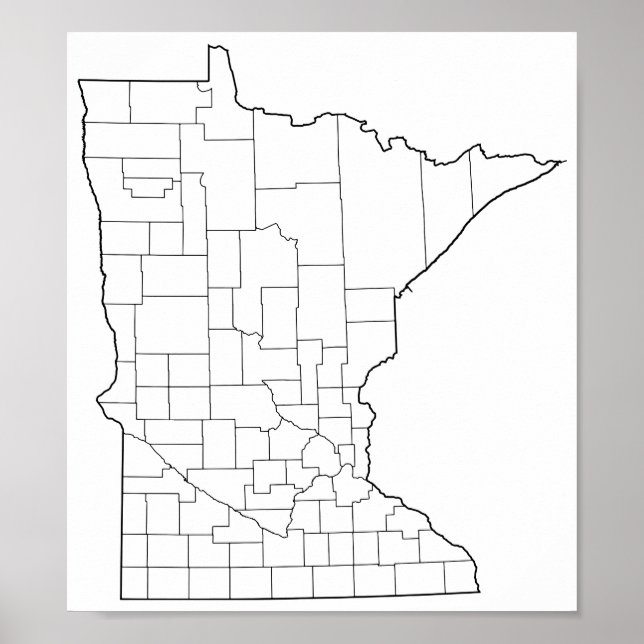 Póster Mapa de esquema en blanco de condados de Minnesota (Frente)