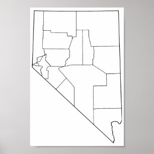 Póster Mapa de esquema en blanco de condados de Nevada