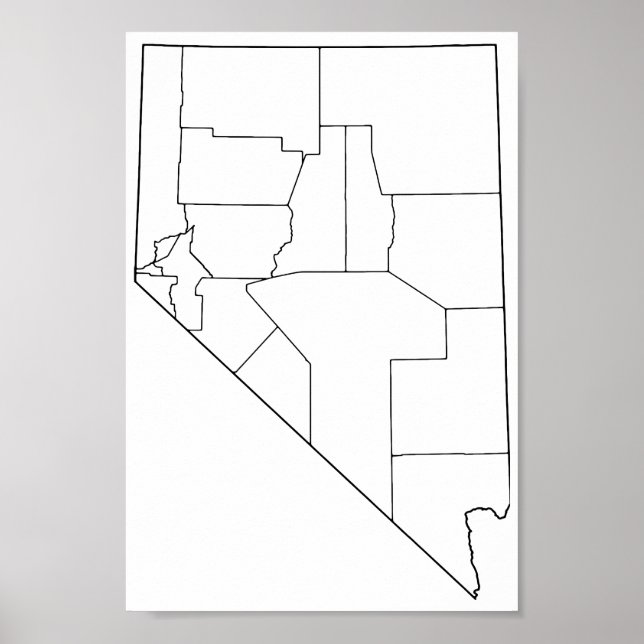 Póster Mapa de esquema en blanco de condados de Nevada (Frente)
