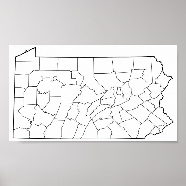 Póster Mapa de esquema en blanco de condados de Pennsylva (Frente)