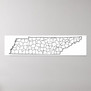 Póster Mapa de esquema en blanco de condados de Tennessee