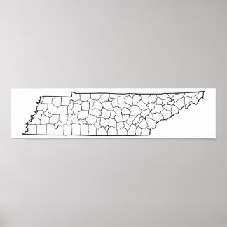 Póster Mapa de esquema en blanco de condados de Tennessee