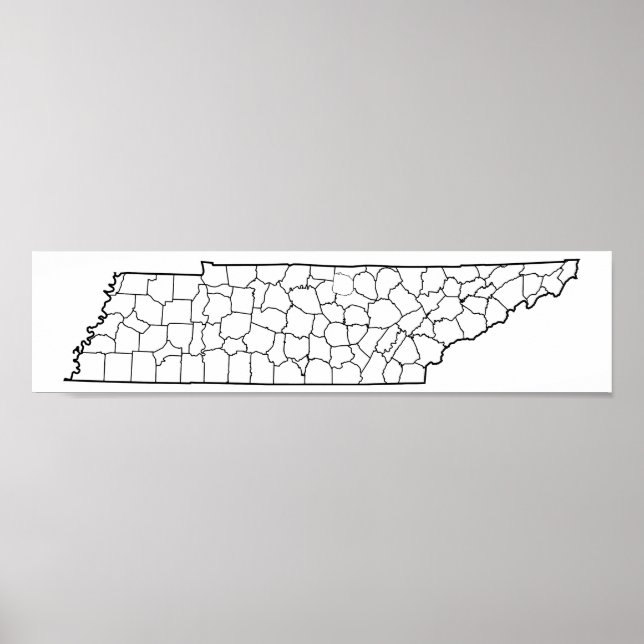 Póster Mapa de esquema en blanco de condados de Tennessee (Frente)