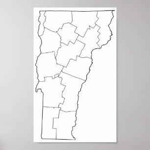 Póster Mapa de esquema en blanco de condados de Vermont