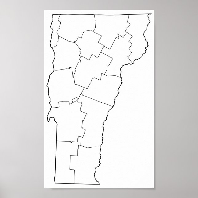 Póster Mapa de esquema en blanco de condados de Vermont (Frente)