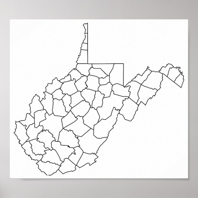 Póster Mapa de esquema en blanco de condados de Virginia  (Frente)
