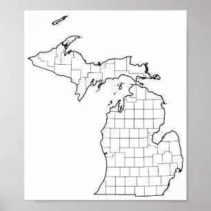 Póster Mapa de esquema en blanco de los condados de Michi