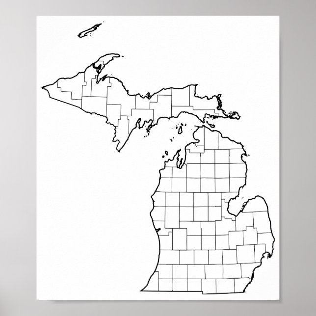 Póster Mapa de esquema en blanco de los condados de Michi (Frente)