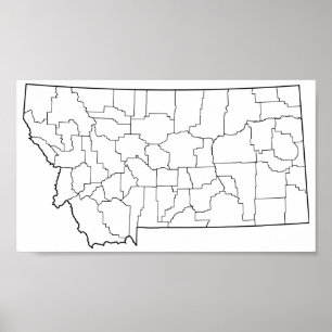 Póster Mapa de esquema en blanco de los condados de Monta