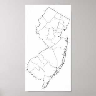 Póster Mapa de esquema en blanco de los condados de Nueva
