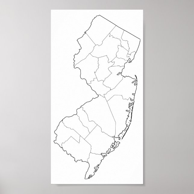 Póster Mapa de esquema en blanco de los condados de Nueva (Frente)