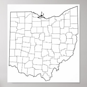 Póster Mapa de esquema en blanco de los condados de Ohio