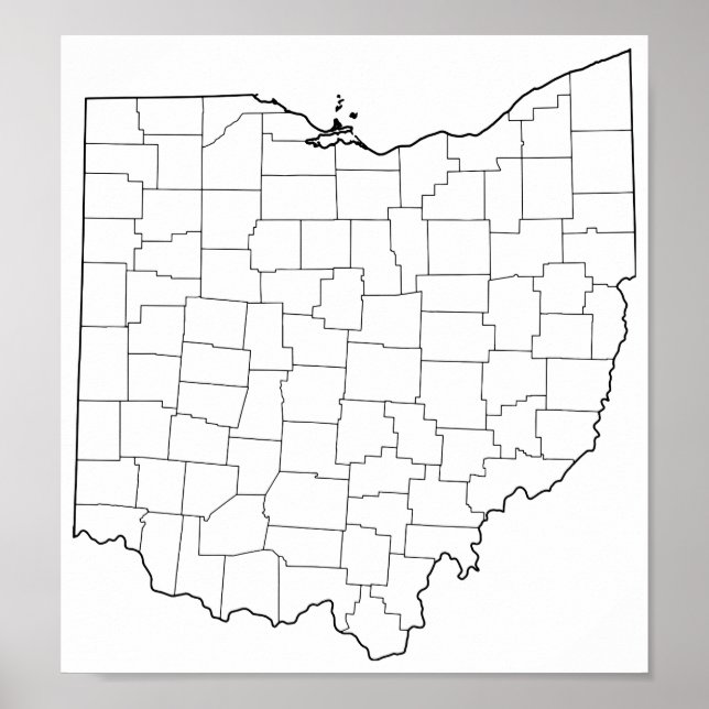 Póster Mapa de esquema en blanco de los condados de Ohio (Frente)
