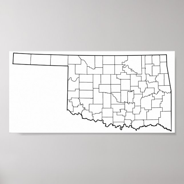 Póster Mapa de esquema en blanco de los condados de Oklah (Frente)