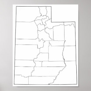 Póster Mapa de esquema en blanco de los condados de Utah
