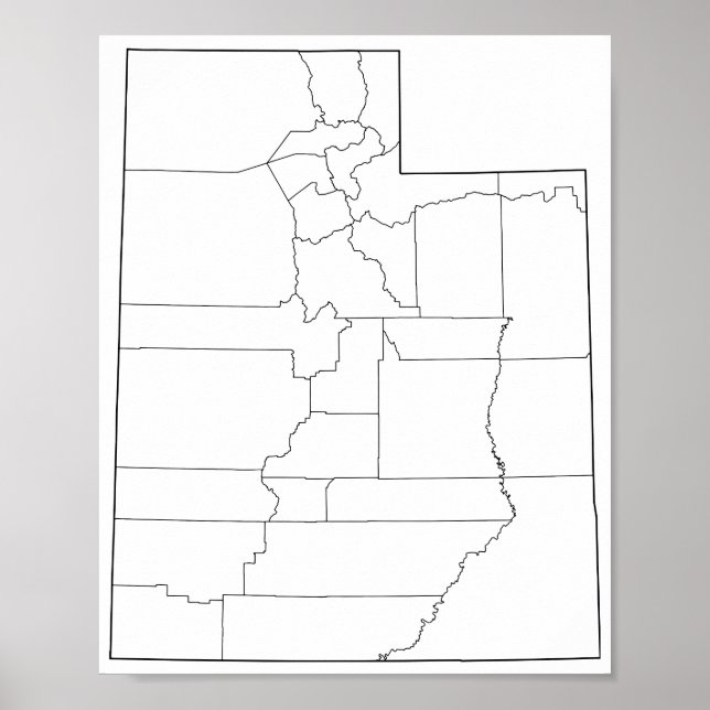 Póster Mapa de esquema en blanco de los condados de Utah (Frente)