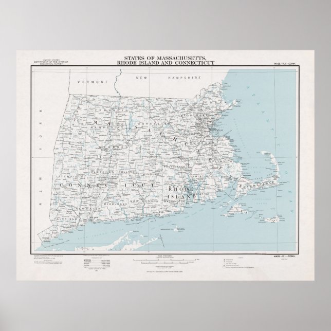 Póster Mapa de Estados de Nueva Inglaterra (1975) (Frente)