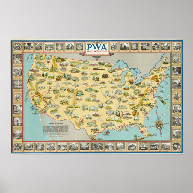 Póster Mapa de Estados Unidos (Frente)