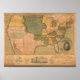 Póster Mapa de Estados Unidos con George Washington
