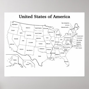 Póster Mapa de Estados Unidos con nombres de estados