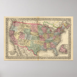Póster Mapa de Estados Unidos de Mitchell