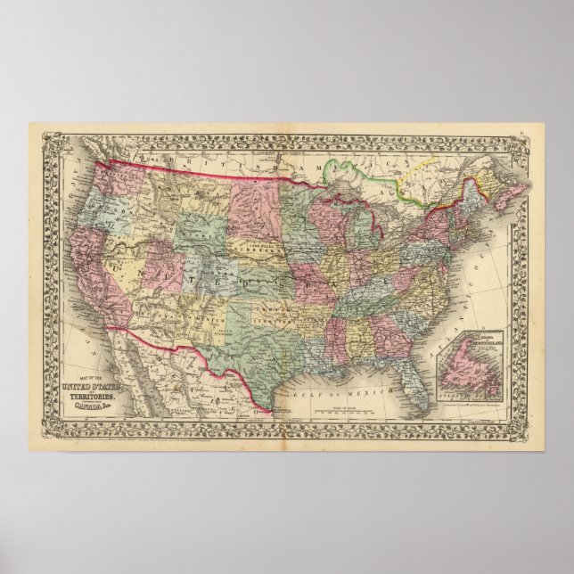 Póster Mapa de Estados Unidos de Mitchell (Frente)