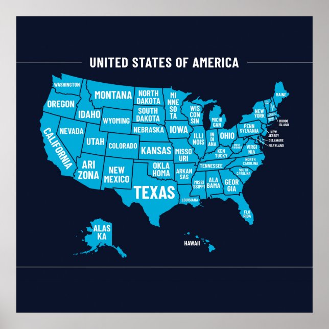Póster Mapa de Estados Unidos Diseño Mínimo Verde Azul (Frente)