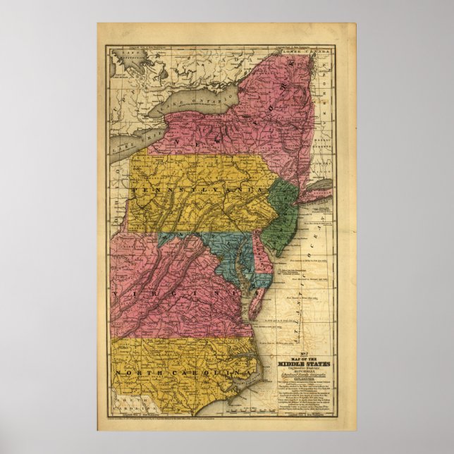 Póster Mapa de Estados Unidos Medio de 1839 (en ese enton (Frente)