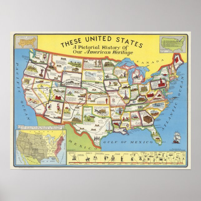 Póster Mapa de Estados Unidos - Patrimonio americano (Frente)