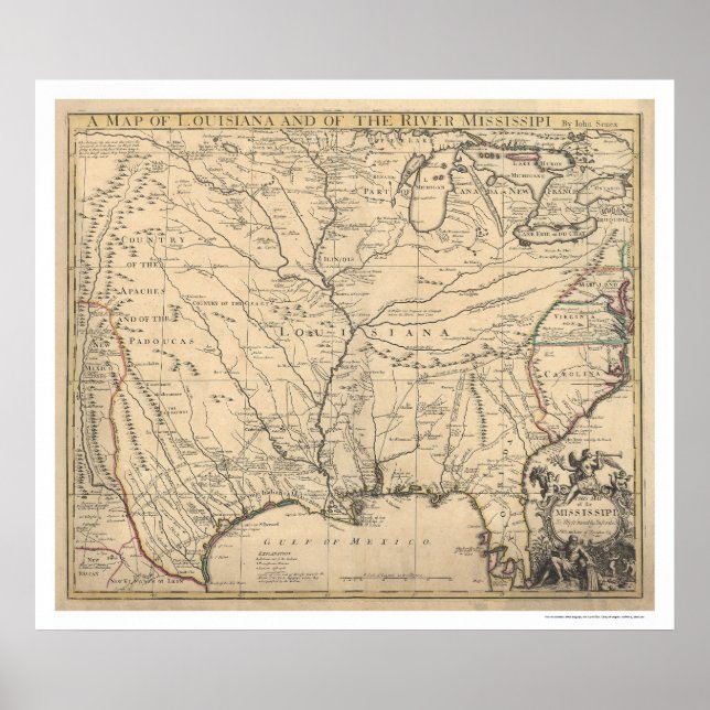 Póster Mapa de Estados Unidos por Senex 1721 (Frente)