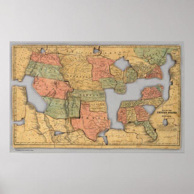 Póster Mapa de Estados Unidos y Canadá (Frente)