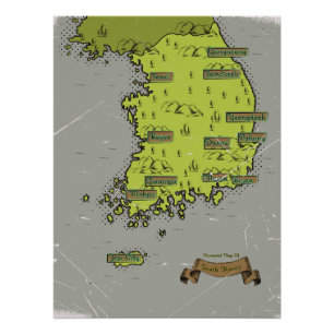 Póster Mapa de estilo vintage de Corea del Sur