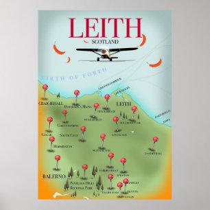 Póster Mapa de estilo vintage de Leith Scotland