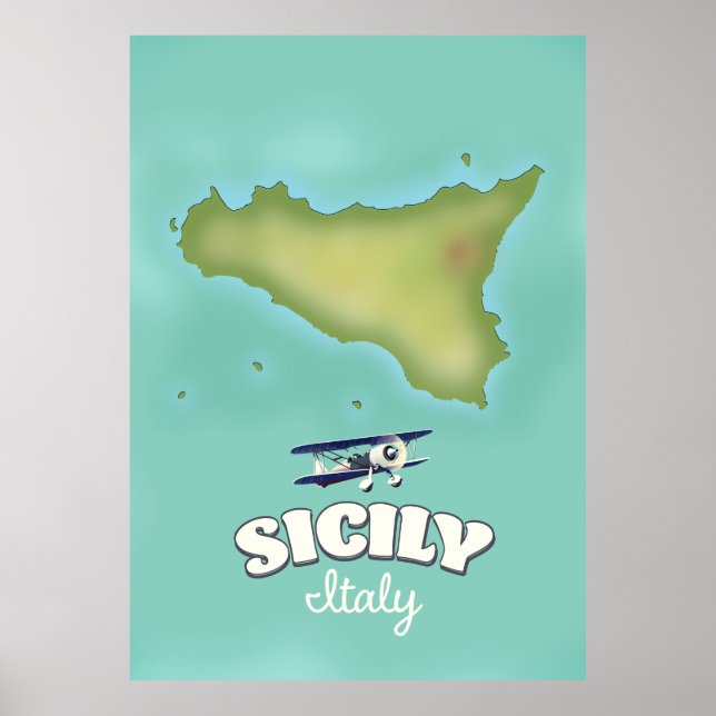 Póster Mapa de estilo vintage de Sicilia Italia (Frente)