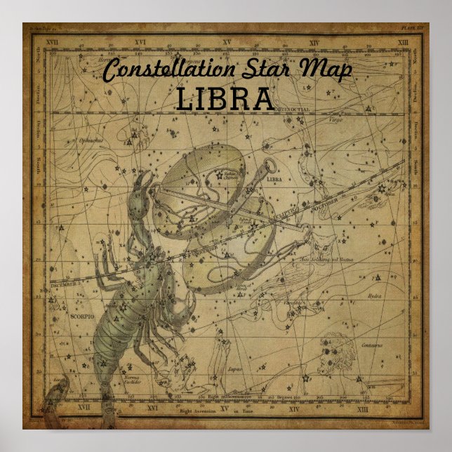 Póster Mapa de Estrella de Constelación de Libra Scales E (Frente)