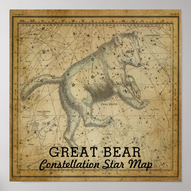 Póster Mapa de Estrellas de Constelación Grande Bear Ursa (Frente)