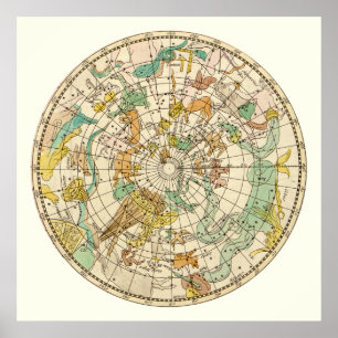 Póster Mapa de Estrellas del Cielo Austral y Mapa de Cons