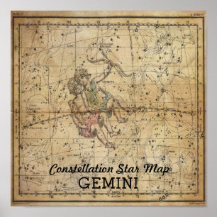 Póster Mapa de Estrellas Gemini Twins Constellation de ju
