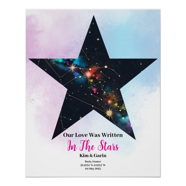 Póster Mapa de estrellas personalizado - Aniversario y re (Anverso)