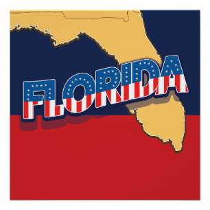 Póster Mapa de estrellas y franjas de Florida
