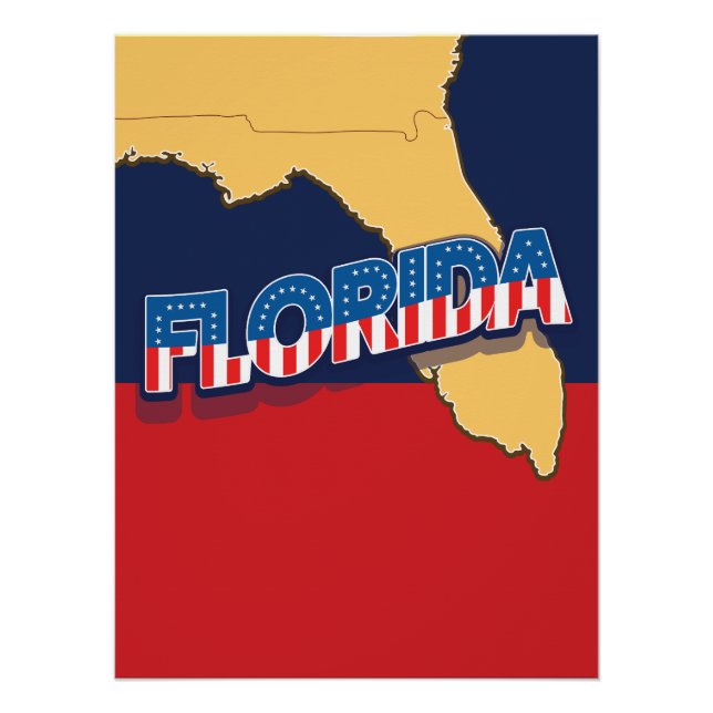 Póster Mapa de estrellas y franjas de Florida (Anverso)