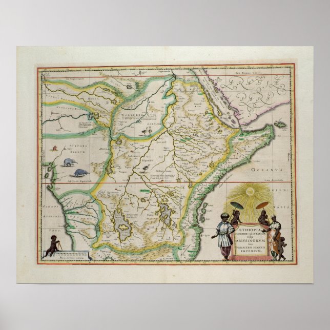 Póster Mapa de Etiopía que muestra cinco estados africano