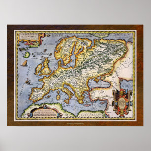 Póster Mapa de Europa de 1595 por la cartografía de Abrah