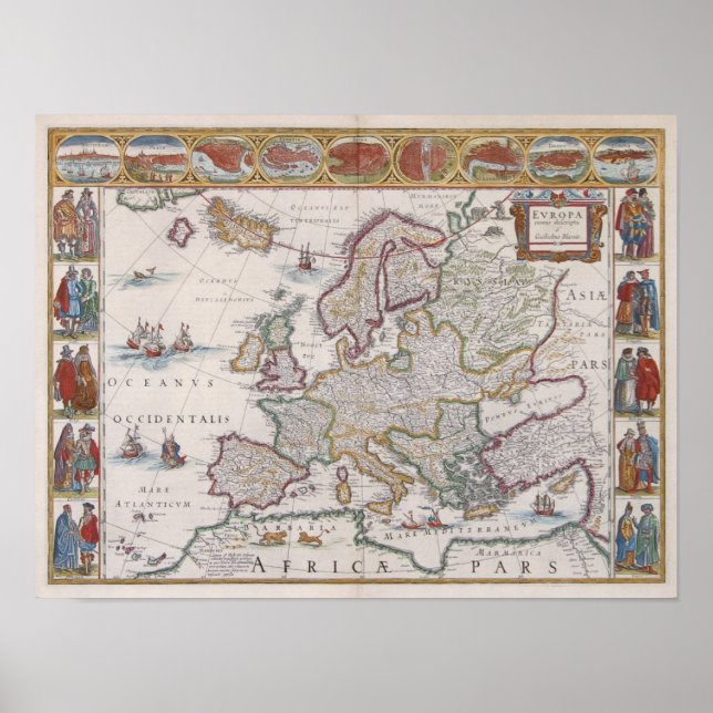 Póster Mapa de Europa de 1630 (Frente)