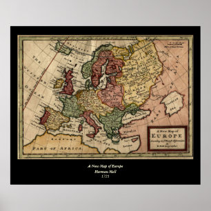 Póster Mapa de Europa de 1721 de Herman Moll