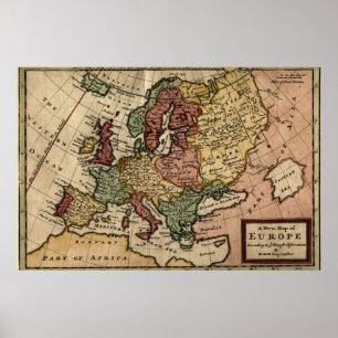 Póster Mapa de Europa de 1721 de Herman Moll