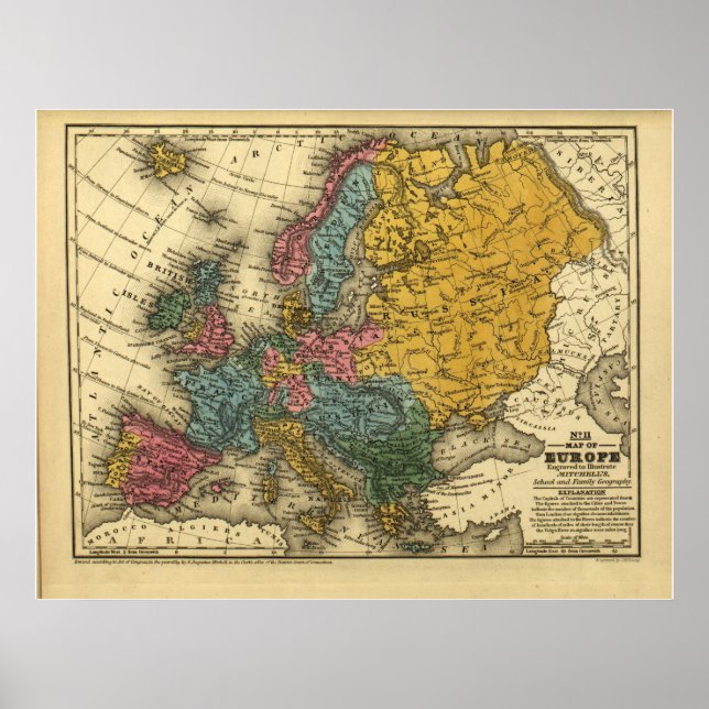 Póster Mapa de Europa de 1839 (Frente)