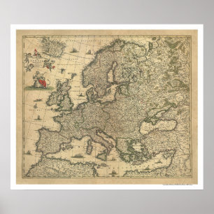 Póster Mapa de Europa de Frederico de Wit 1700